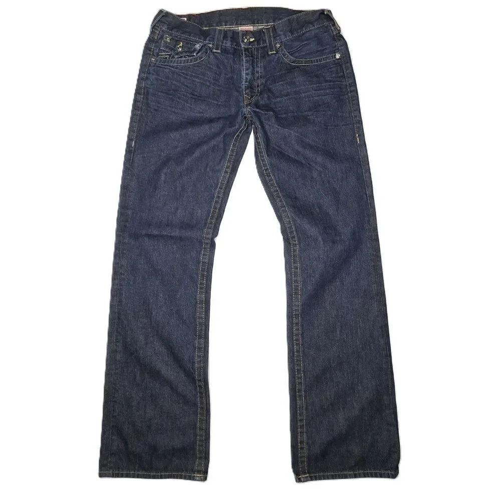 True Religion Mens Ricky Straight Leg Jeans 36x35 USA Made Dark Wash Y2K VTG